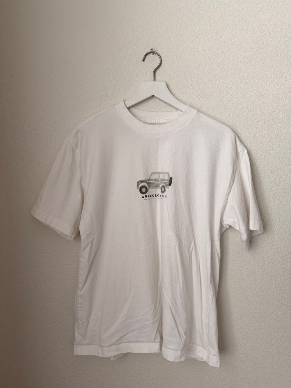 Abercrombie & Fitch White Crewneck Tee with Green Truck Graphic